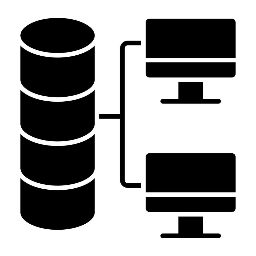 Database connected with monitors, icon of data transfer vector