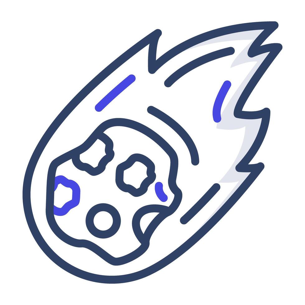 Asteroid falling fireball icon in flat design, bolide vector