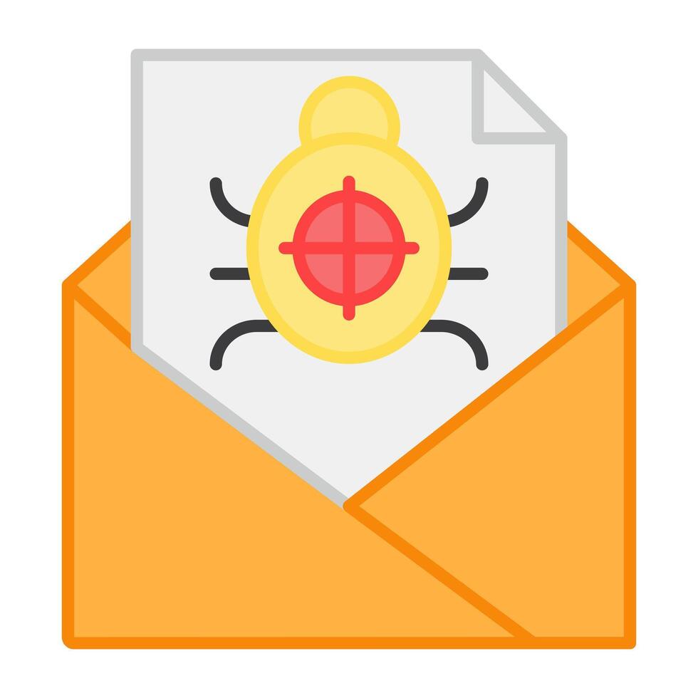 Virus on letter with envelope denoting concept of bug mail icon vector