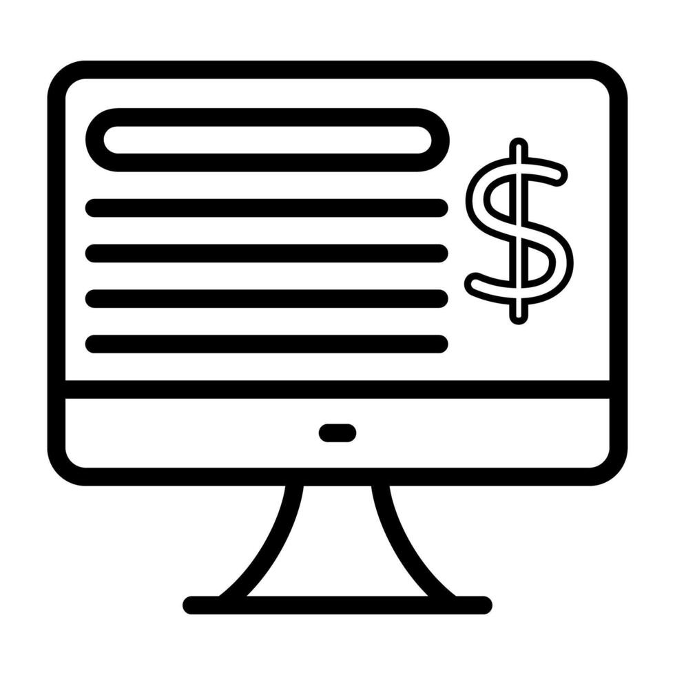 Dollar on monitor showcasing investment website icon vector