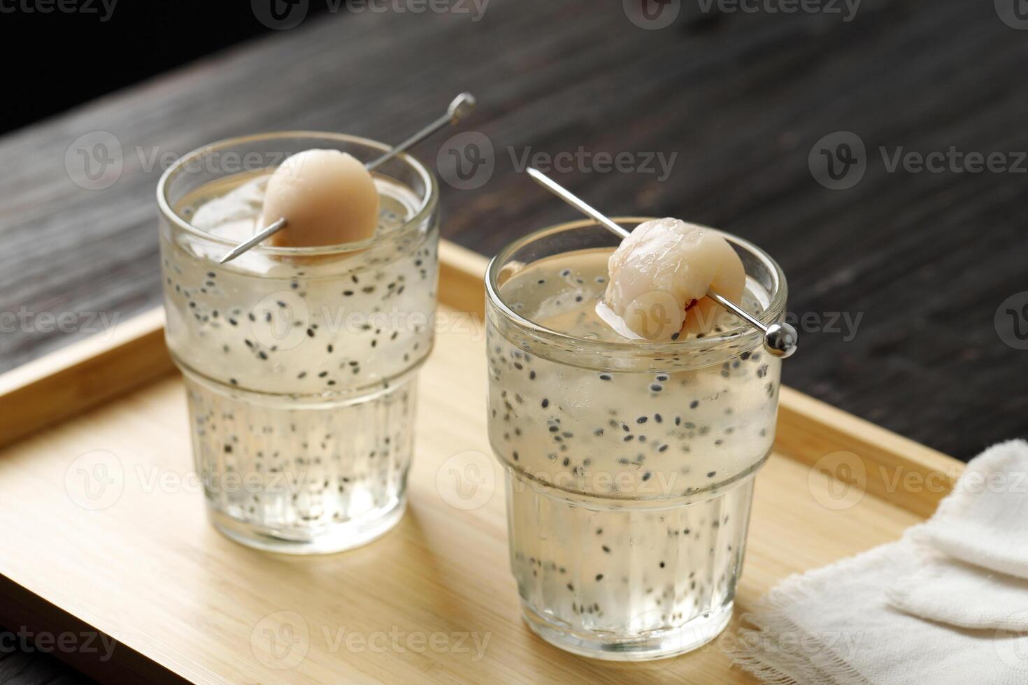 Indonesian Traditional Refreshment Made from Shredded Jelly, Basil Seed, Lyche, Simple Syrup photo