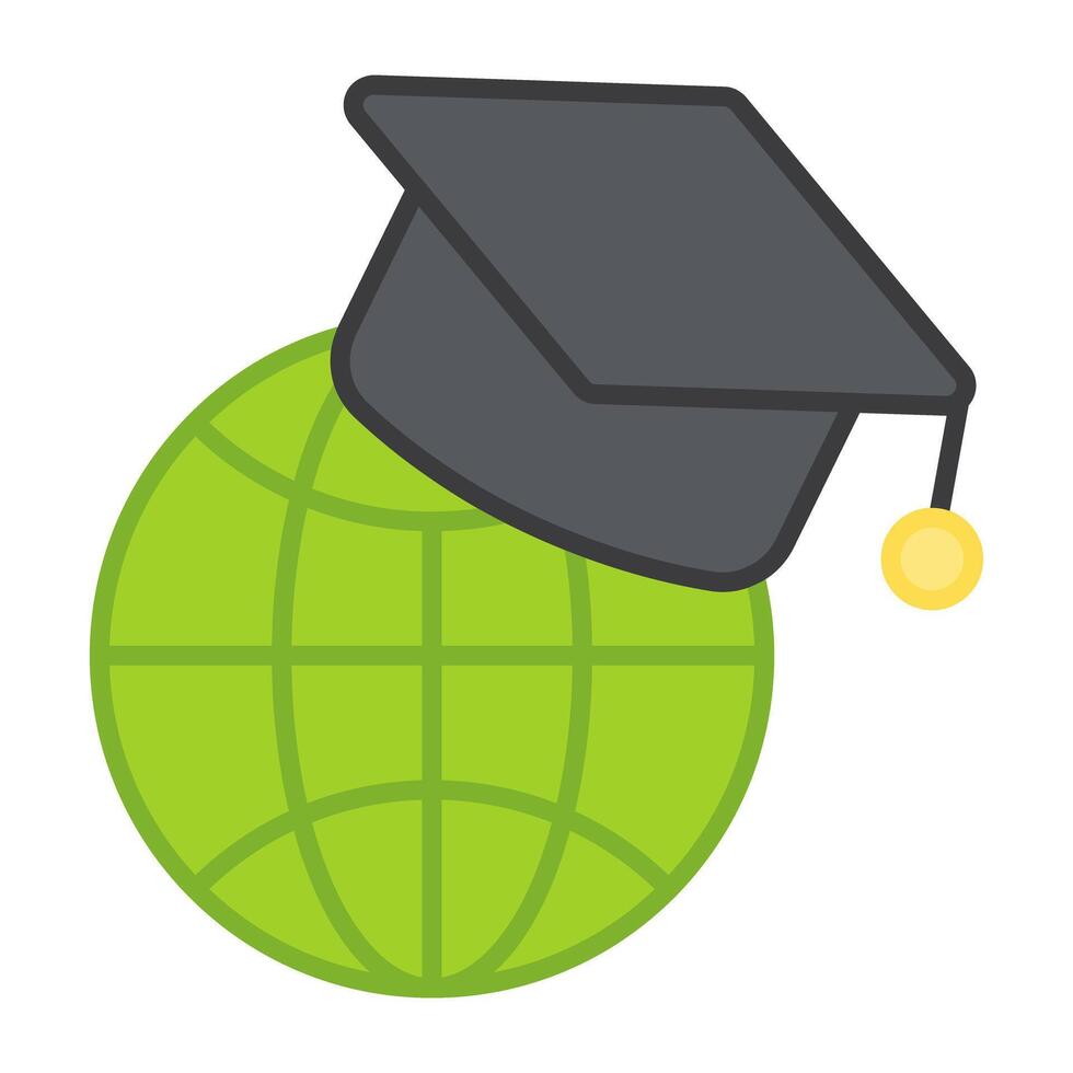 Globe with mortarboard, icon of global education vector