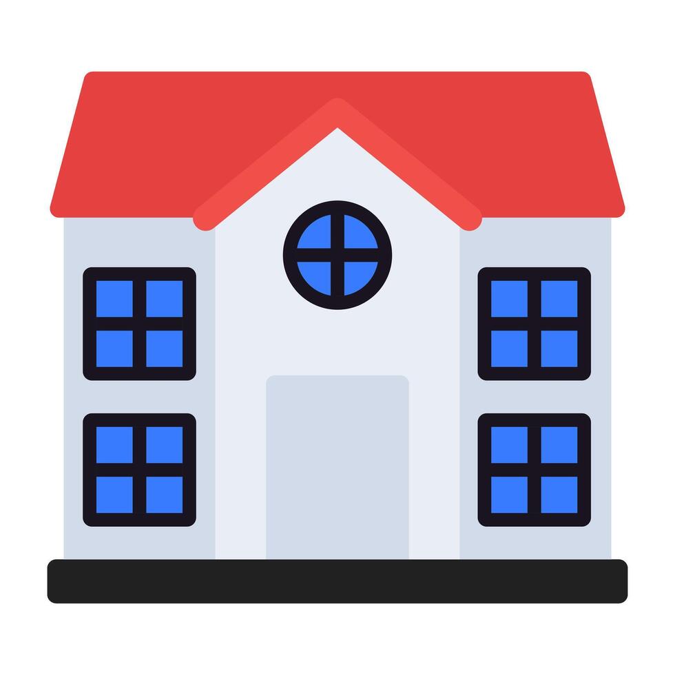 Flagged building icon, flat design of school building vector