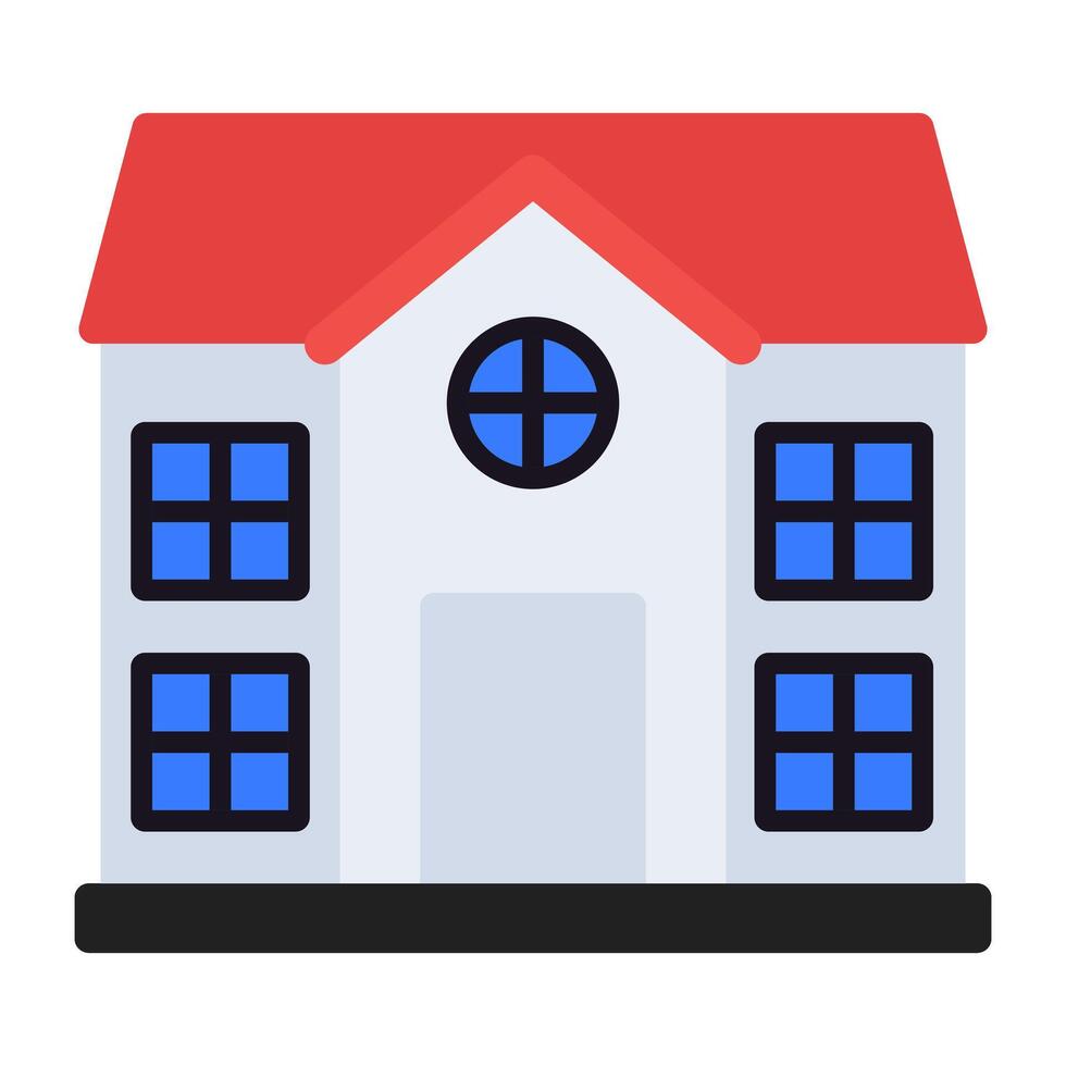 Flagged building icon, flat design of school building vector