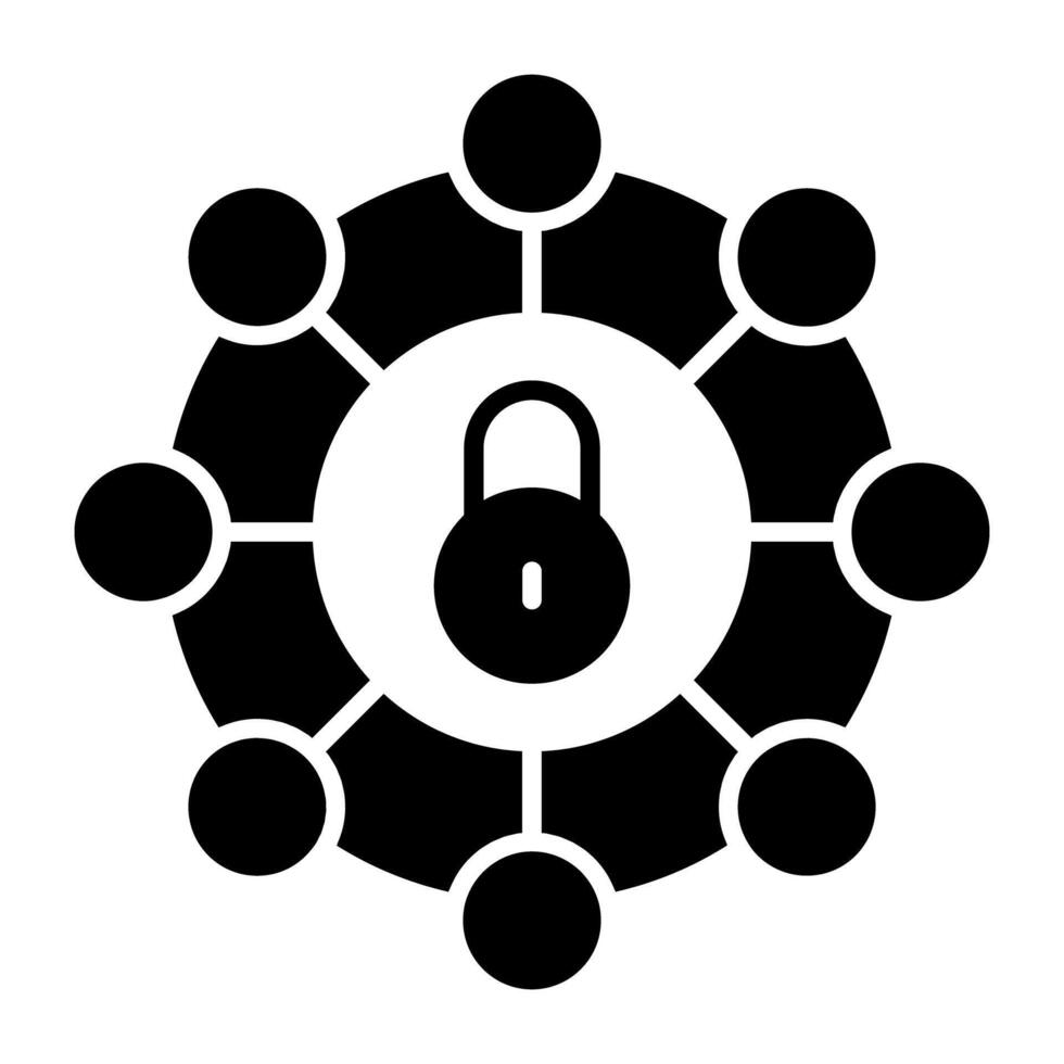 Nodes with padlock, solid design of network lock vector