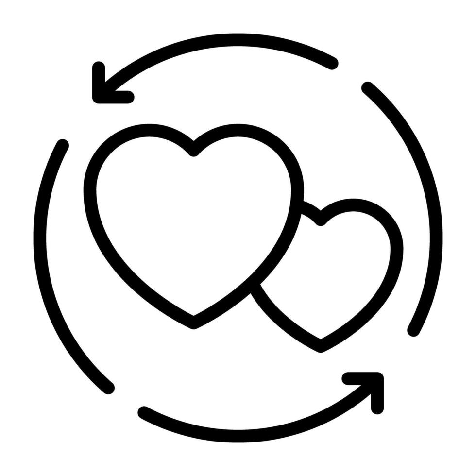 Hearts inside rotating arrows, update relationship icon vector