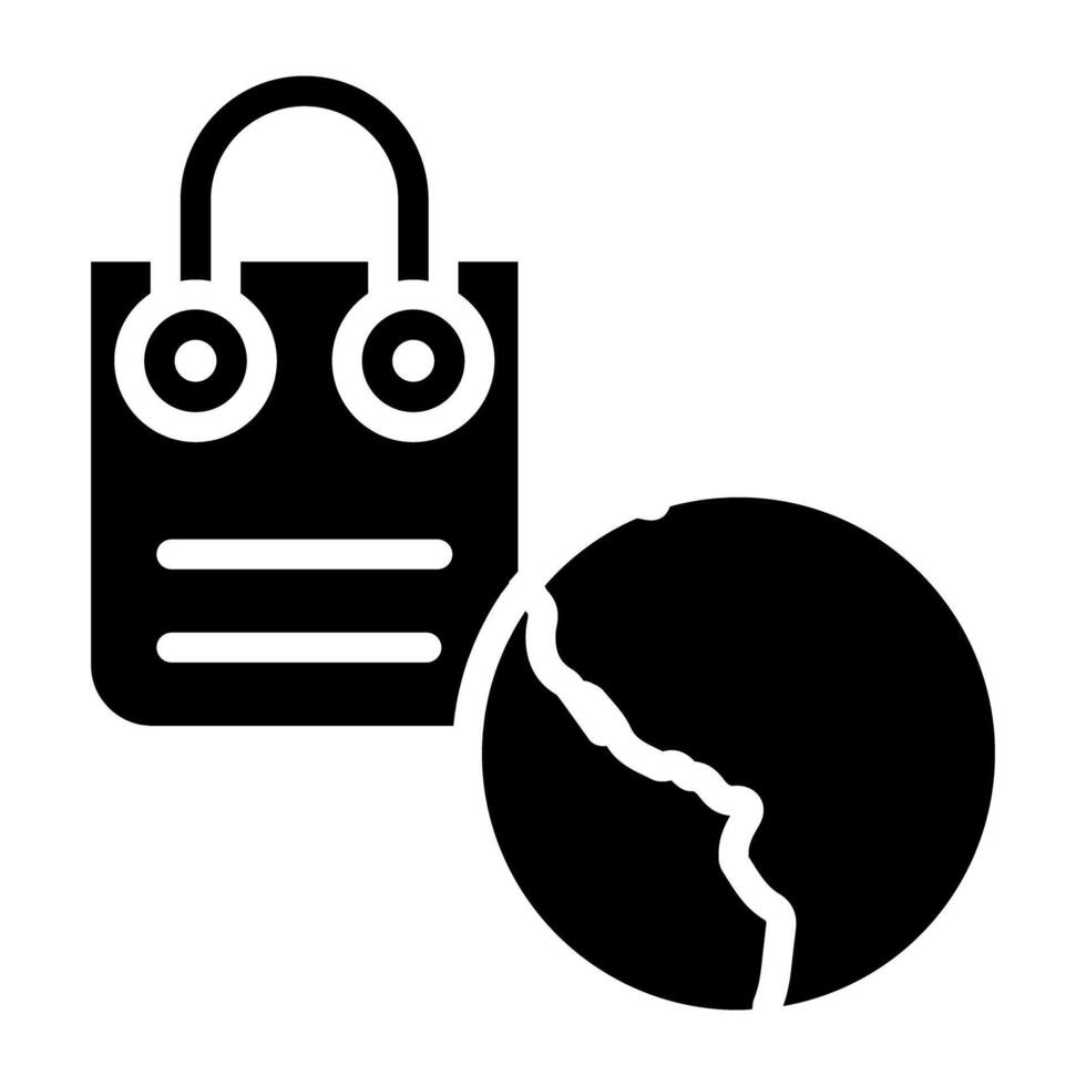 Globe with handbag, icon of global shopping vector
