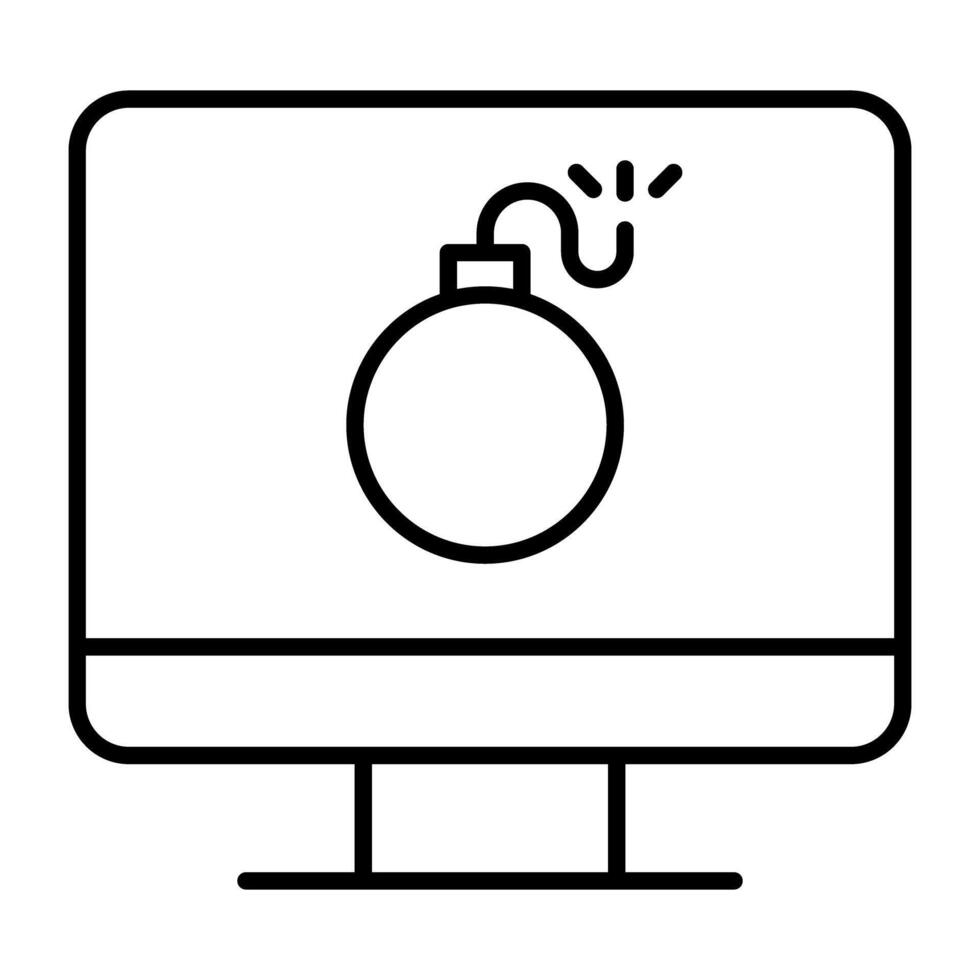 Bomb inside monitor, cyber bomb icon vector