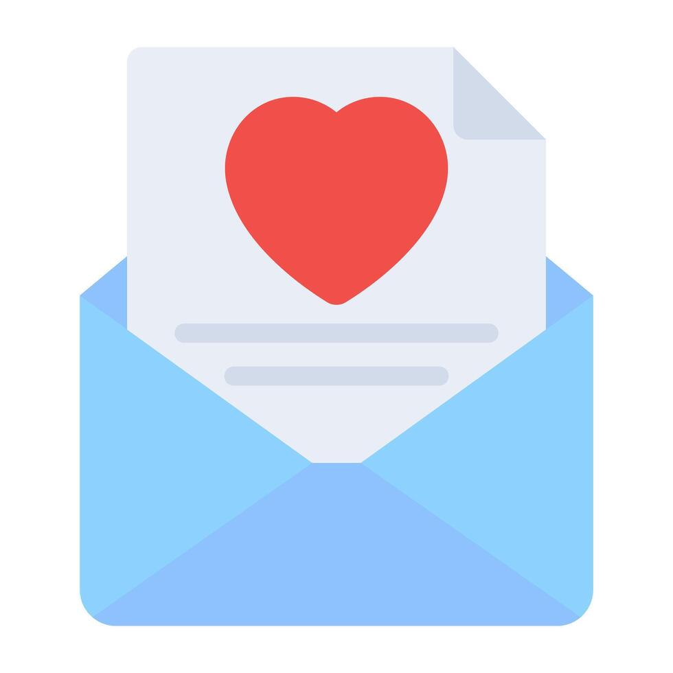 Heart on paper inside envelope, love letter icon vector