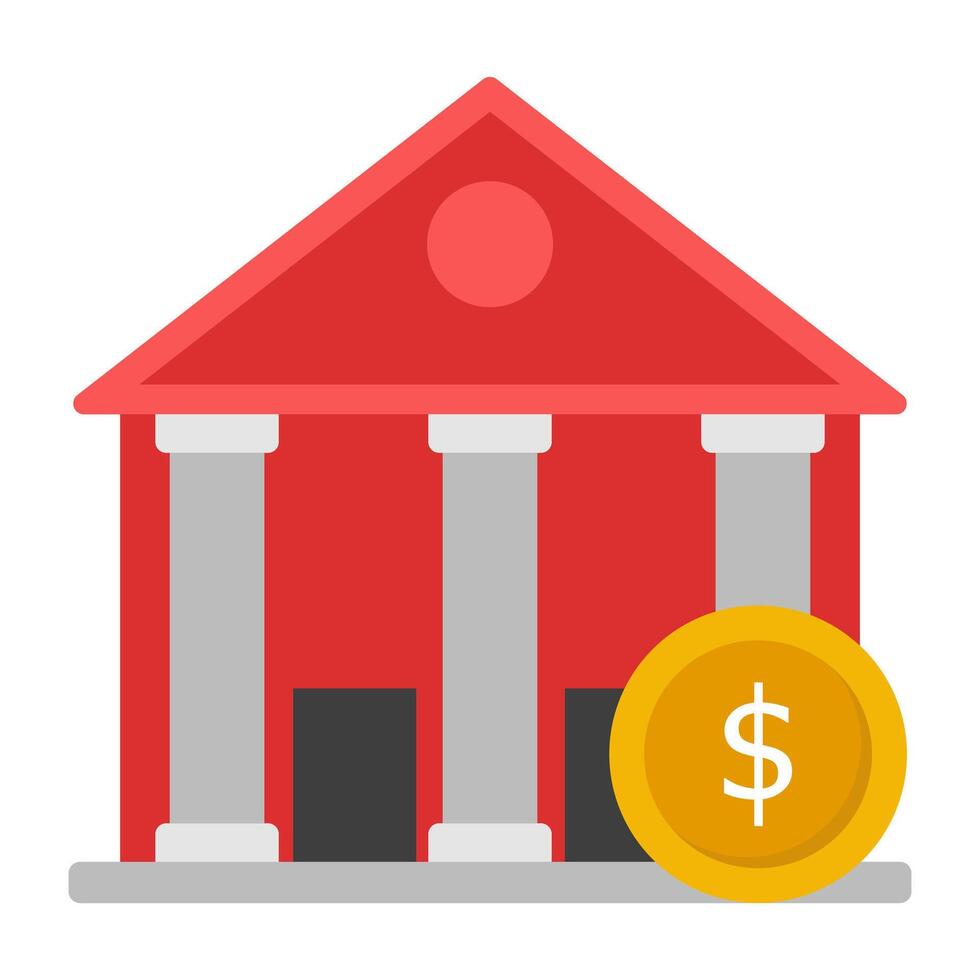Column building with dollar coin, concept of bank icon vector