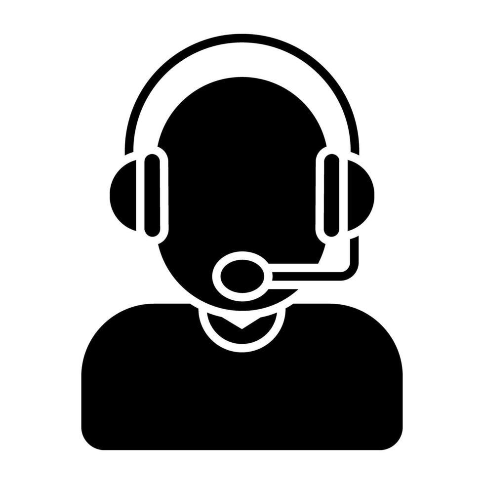 Avatar wearing headphones with mic, solid design of customer support vector