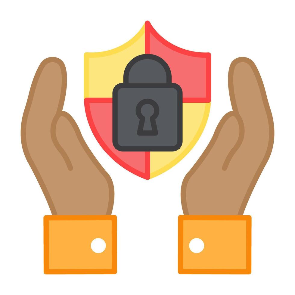 Shield inside hands, concept of security shield icon vector