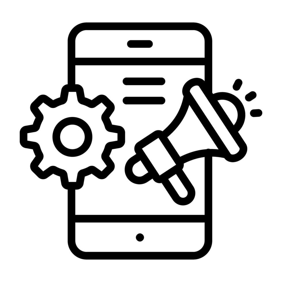 Linear design, icon of mobile marketing management vector