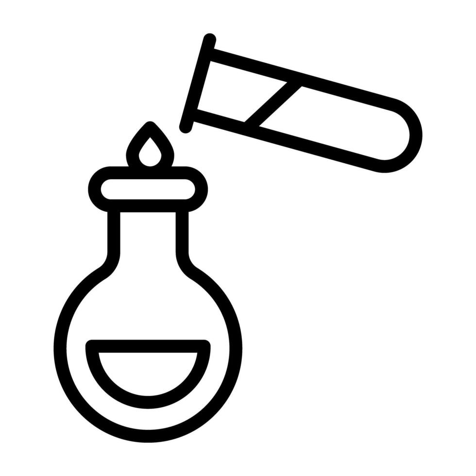 Chemical experiment icon, linear design of flask with test tube vector