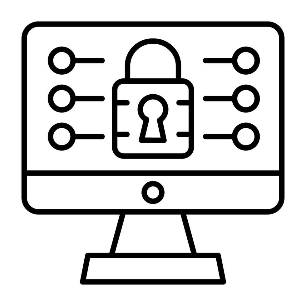 Padlock inside monitor, computer security vector