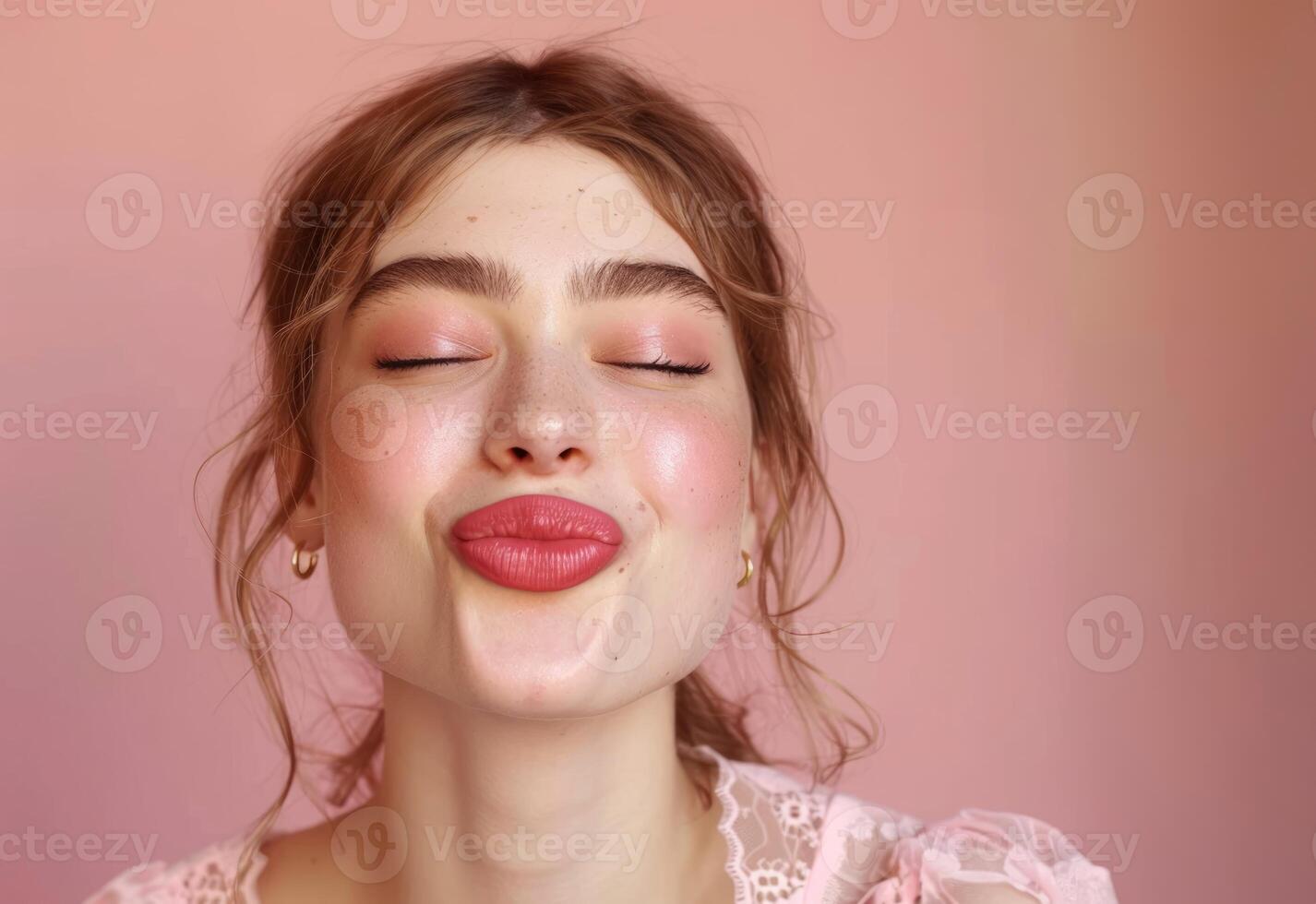 AI generated A smiling young woman makin a kiss with her lips in a photo, pure connection photo