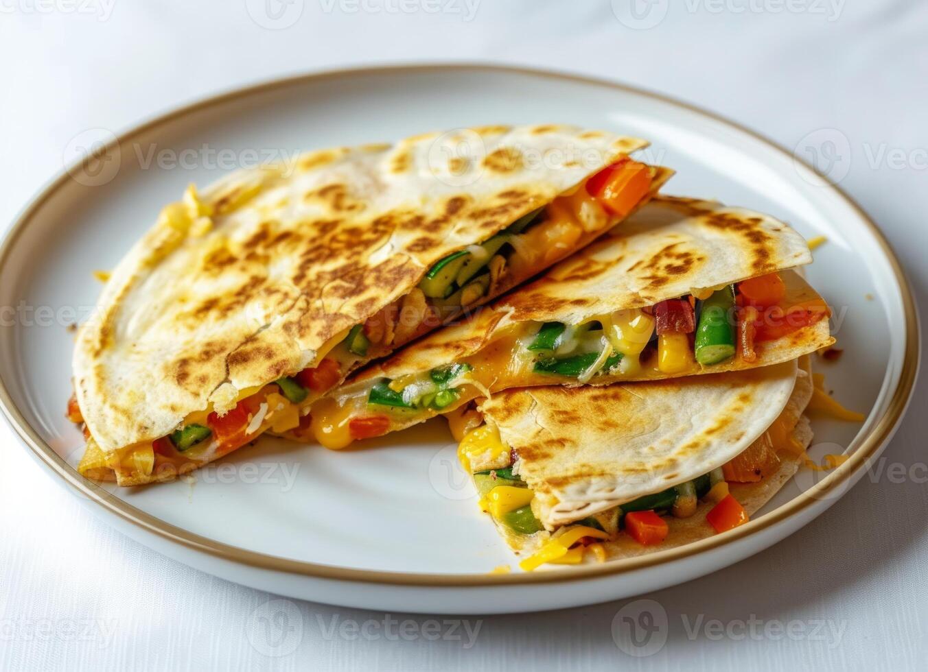 AI generated Veggie quesadilla on white plate, traditional mexican food pic photo