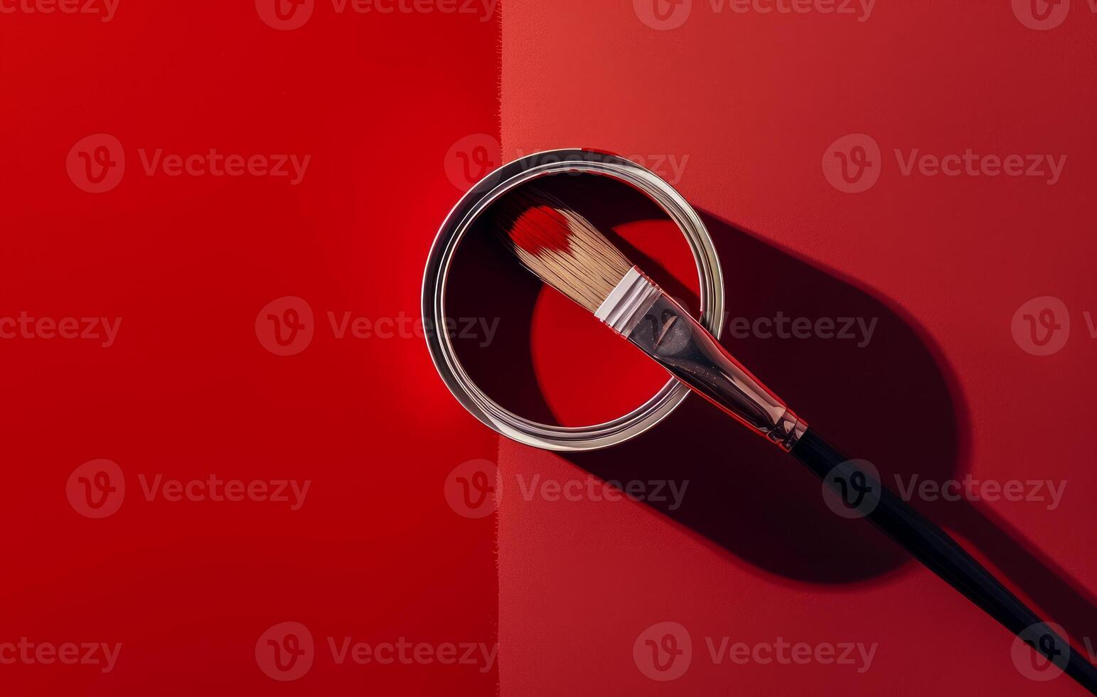 AI generated Paint can and brush against a red backdrop, global art festivities concept photo