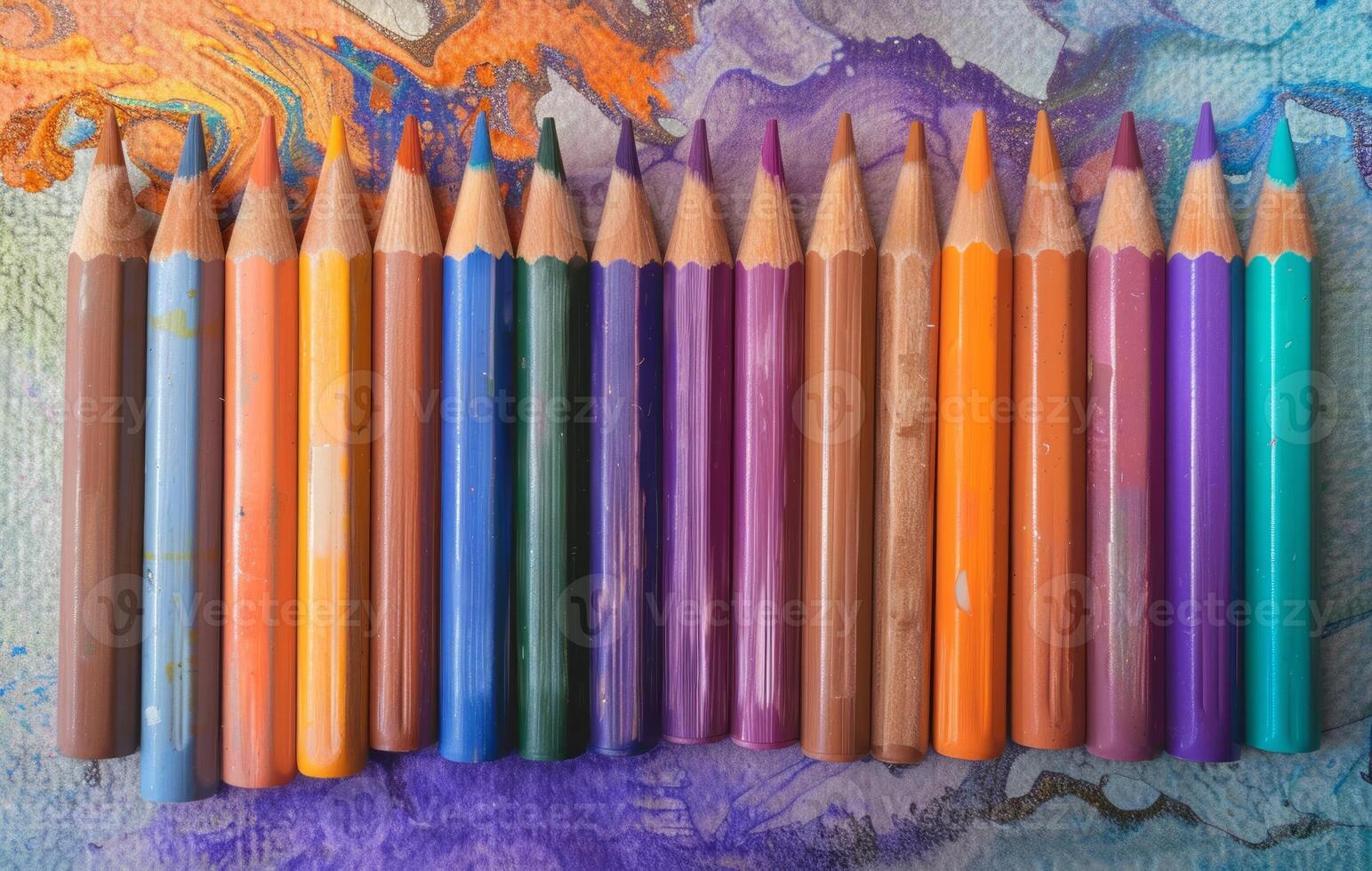 AI generated Various colored pencils arranged in a row, world art day image photo