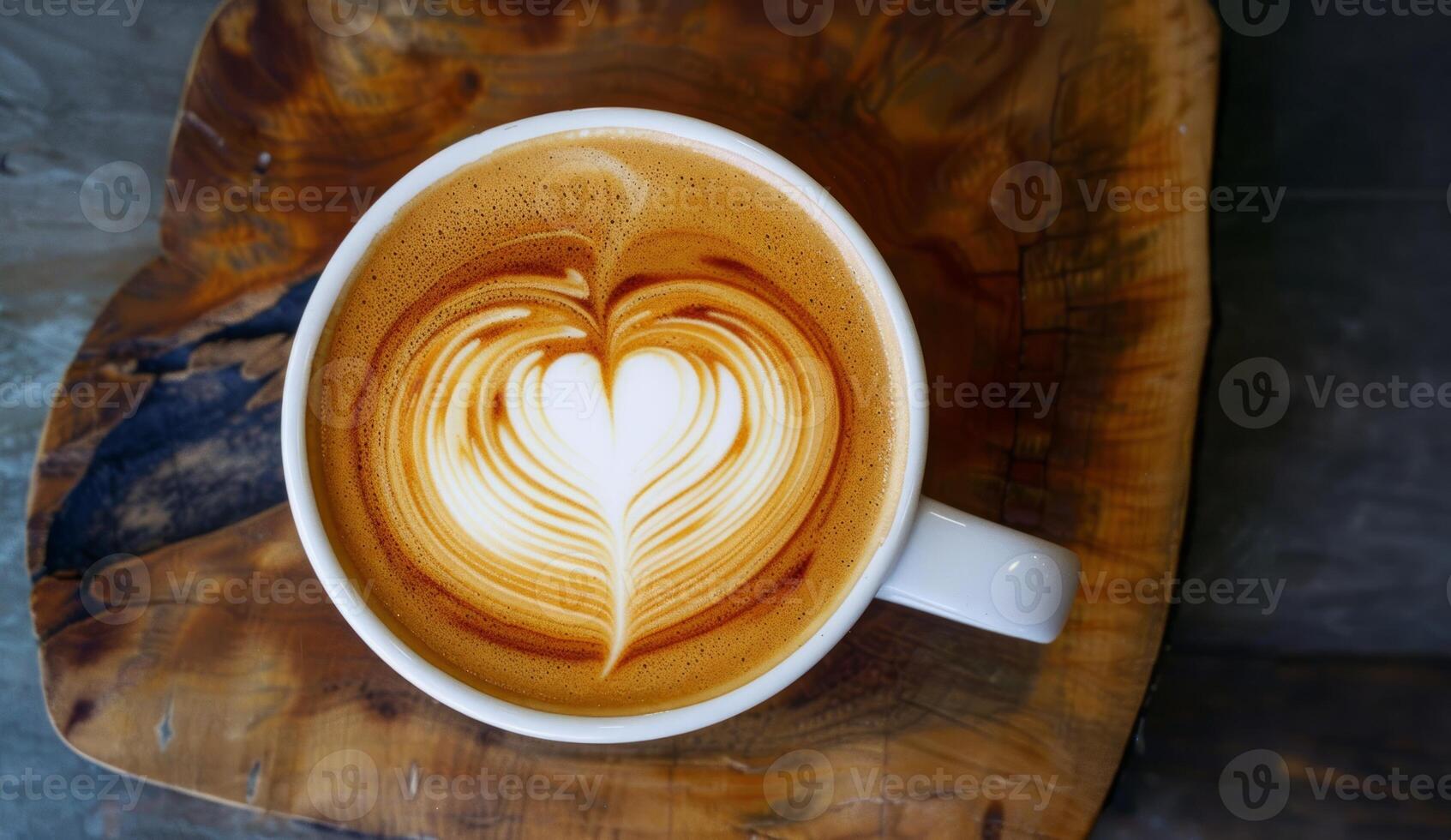 AI generated Heart shaped latte in white cup, soft kiss photo