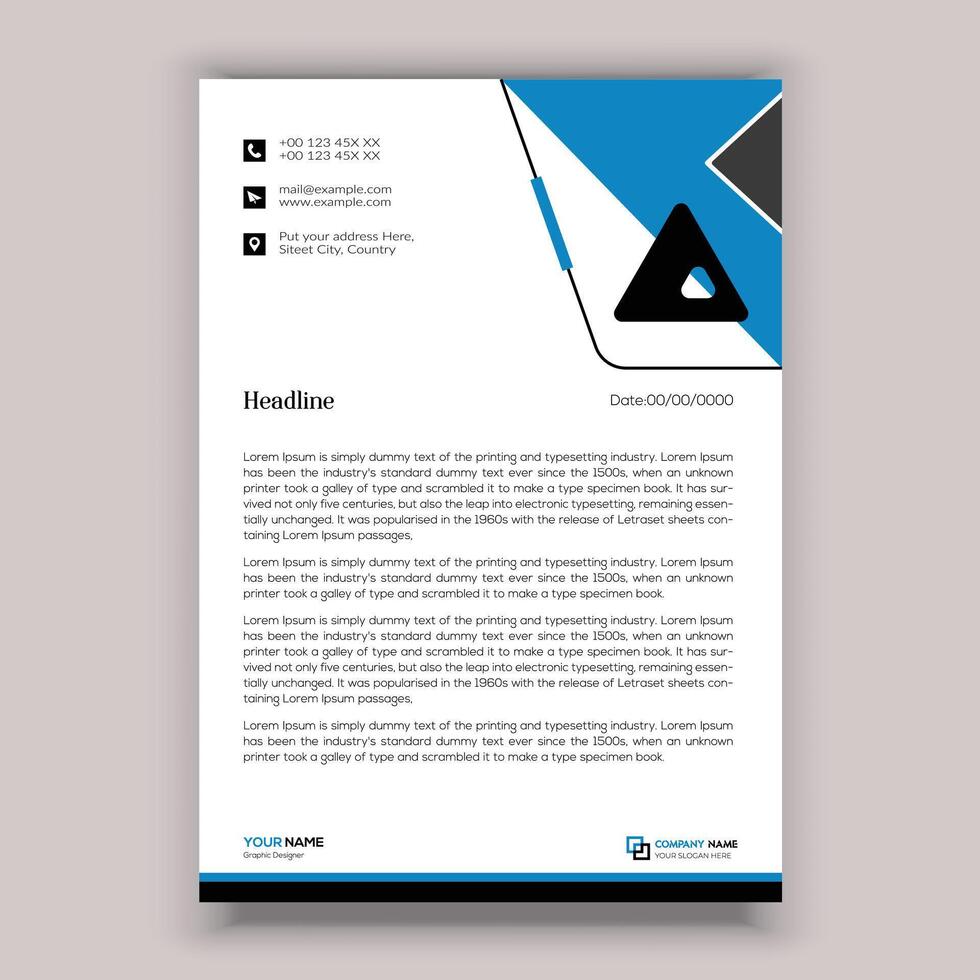 corporate business letterhead template, company style brochure template in blue and black color for your business vector