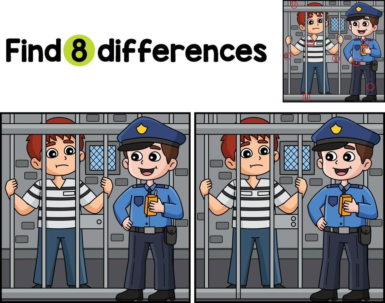 Police Man and Prisoner Find The Differences vector