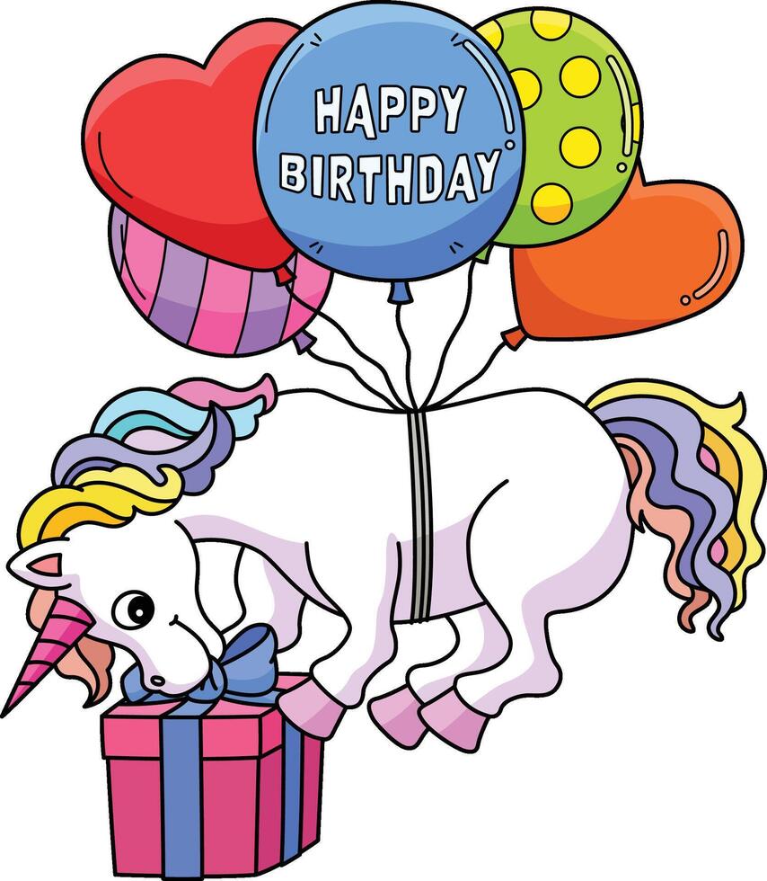 Happy Birthday Unicorn Cartoon Colored Clipart vector