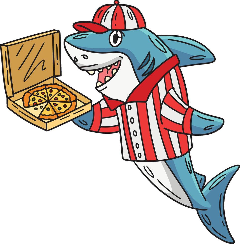 Pizza Shark Cartoon Colored Clipart Illustration vector