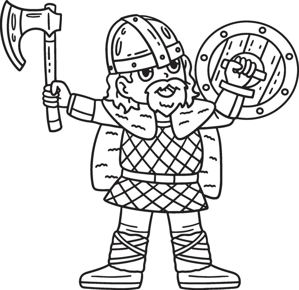 Viking Raising Axe Isolated Coloring Page for Kids vector