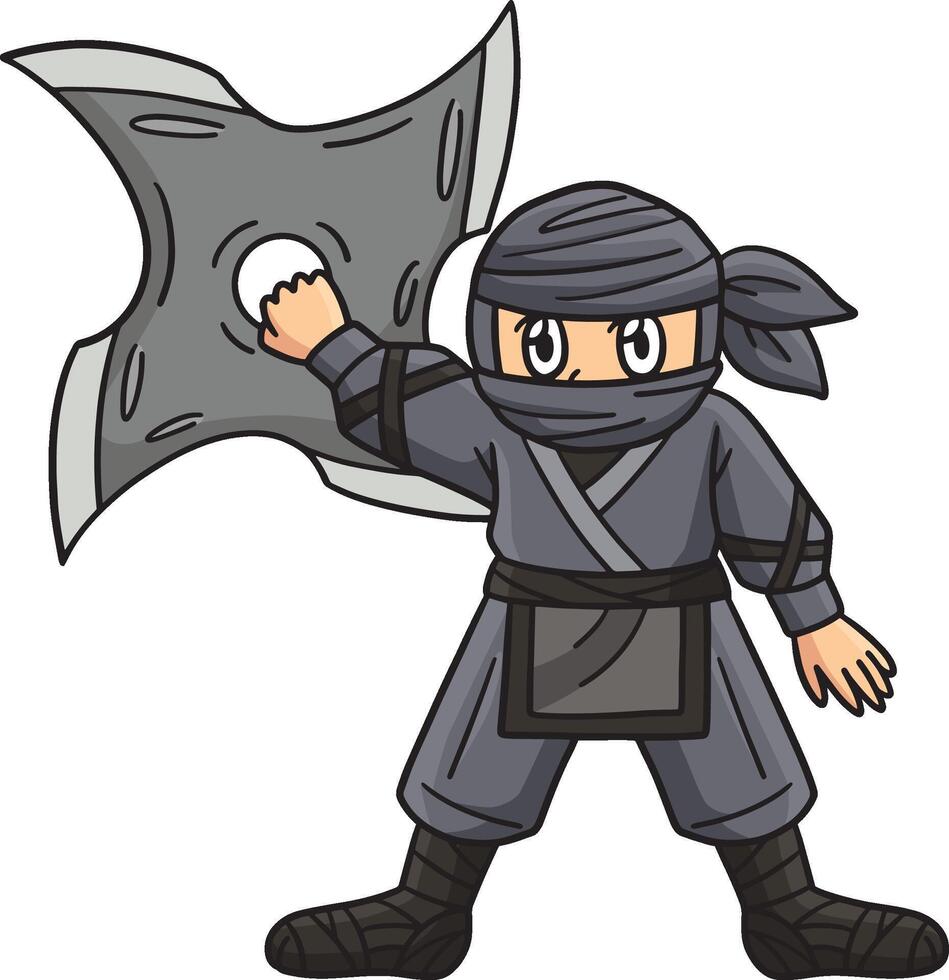 Ninja with Huge Shuriken Cartoon Colored Clipart vector