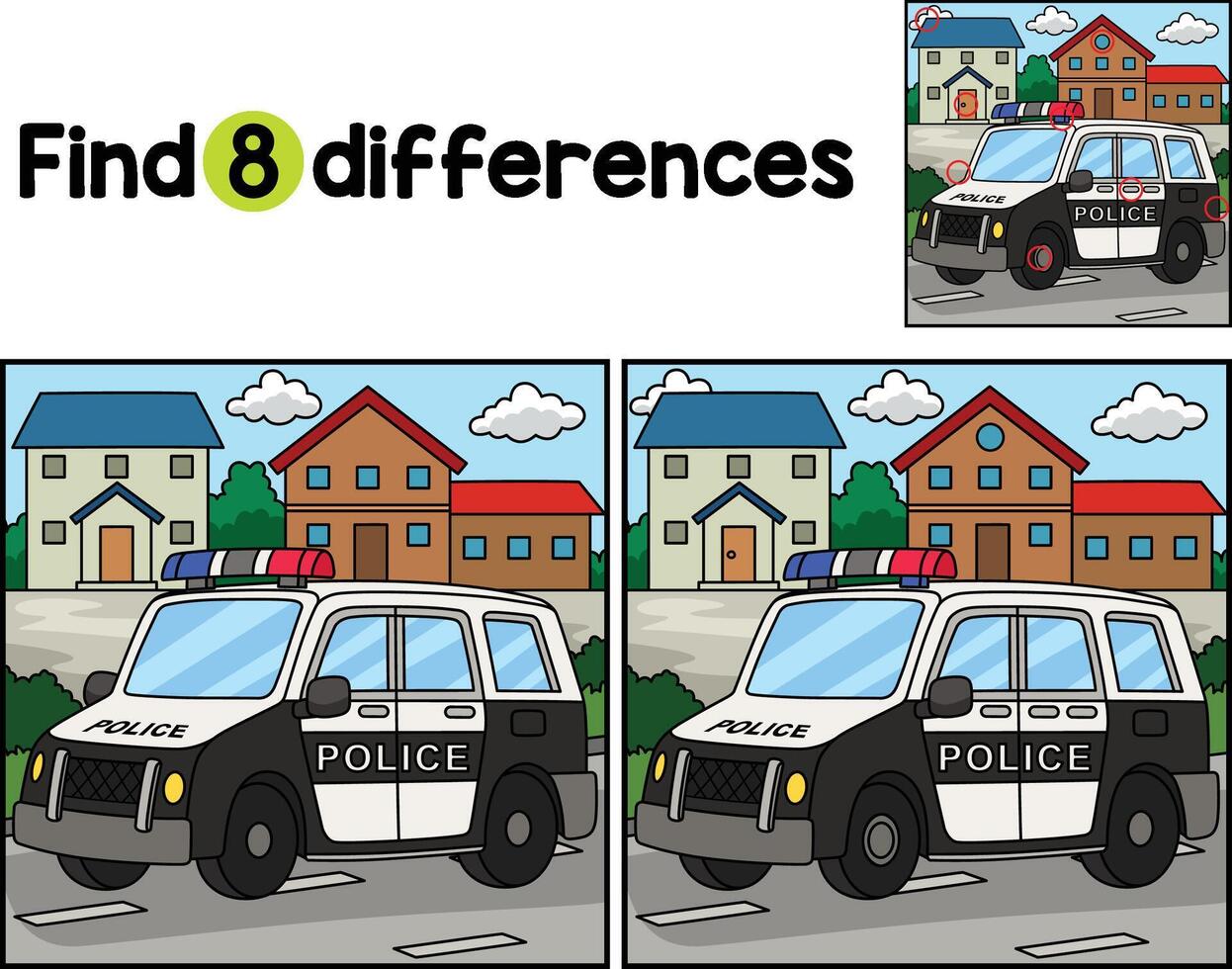 Police Car Find The Differences vector