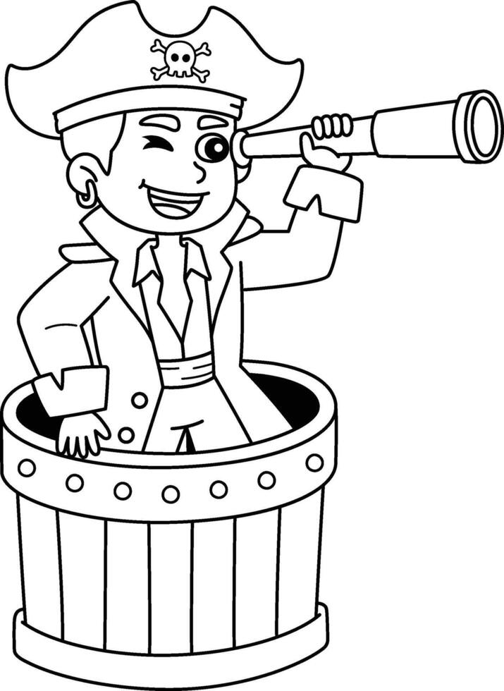 Pirate with a Telescope Isolated Coloring Page vector