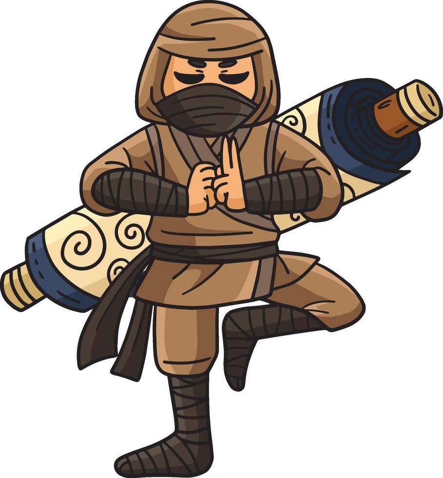 Ninja with a Scroll on Back Cartoon Clipart vector