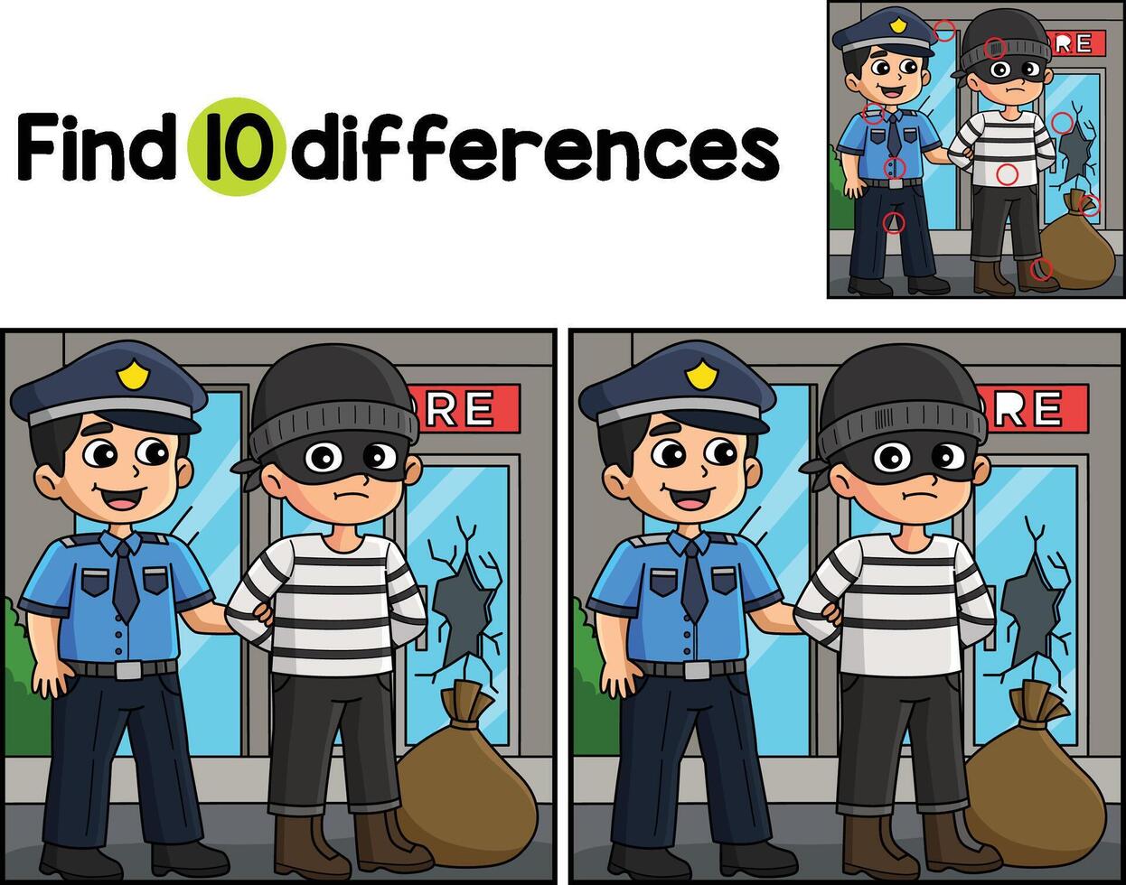 Police Man Arresting a Thief Find The Differences vector