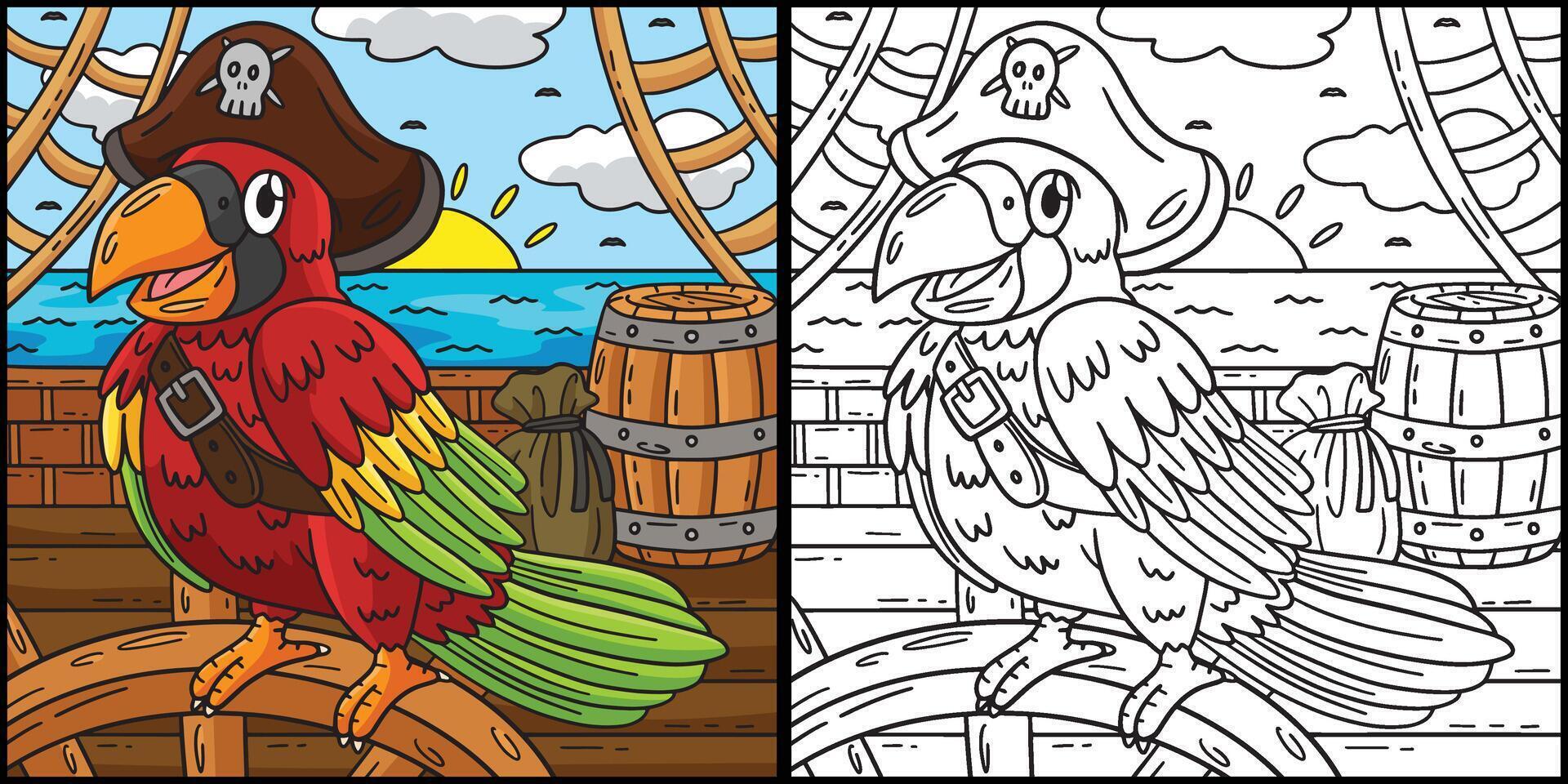 Pirate Parrot Coloring Page Colored Illustration vector