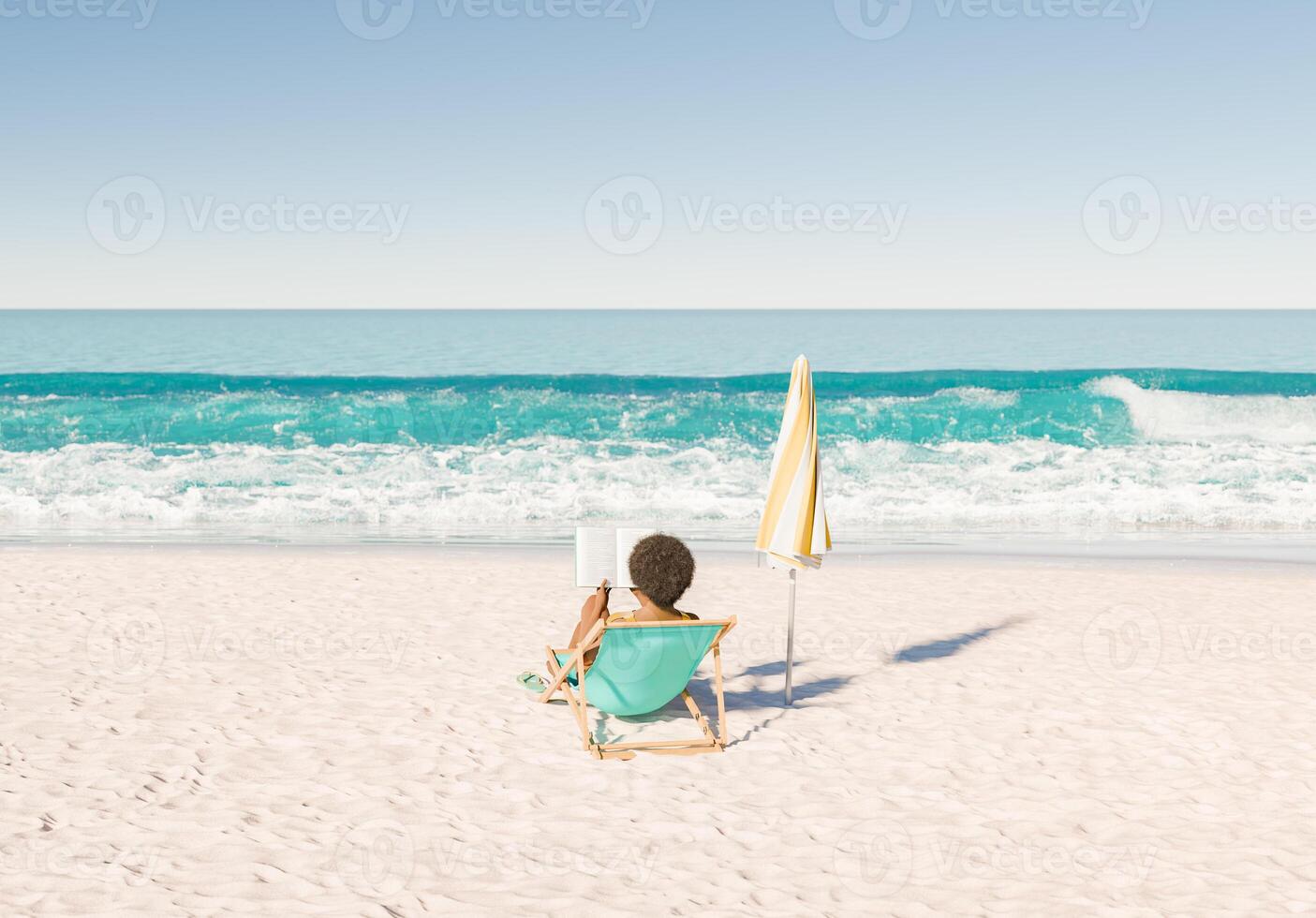 Relaxed Reading by the Sea with Beach Chair and Umbrella photo