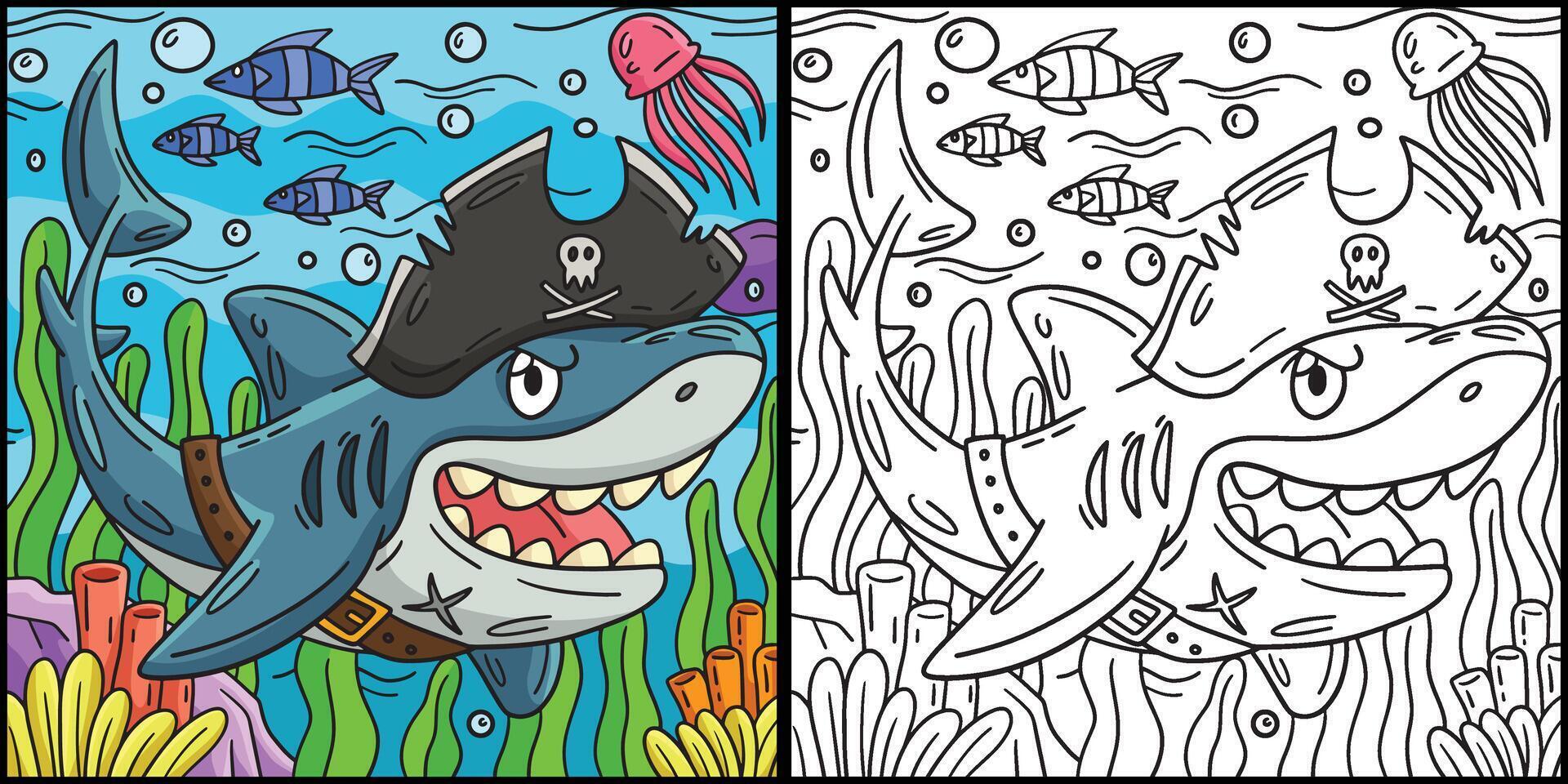 Pirate Shark Coloring Page Colored Illustration vector