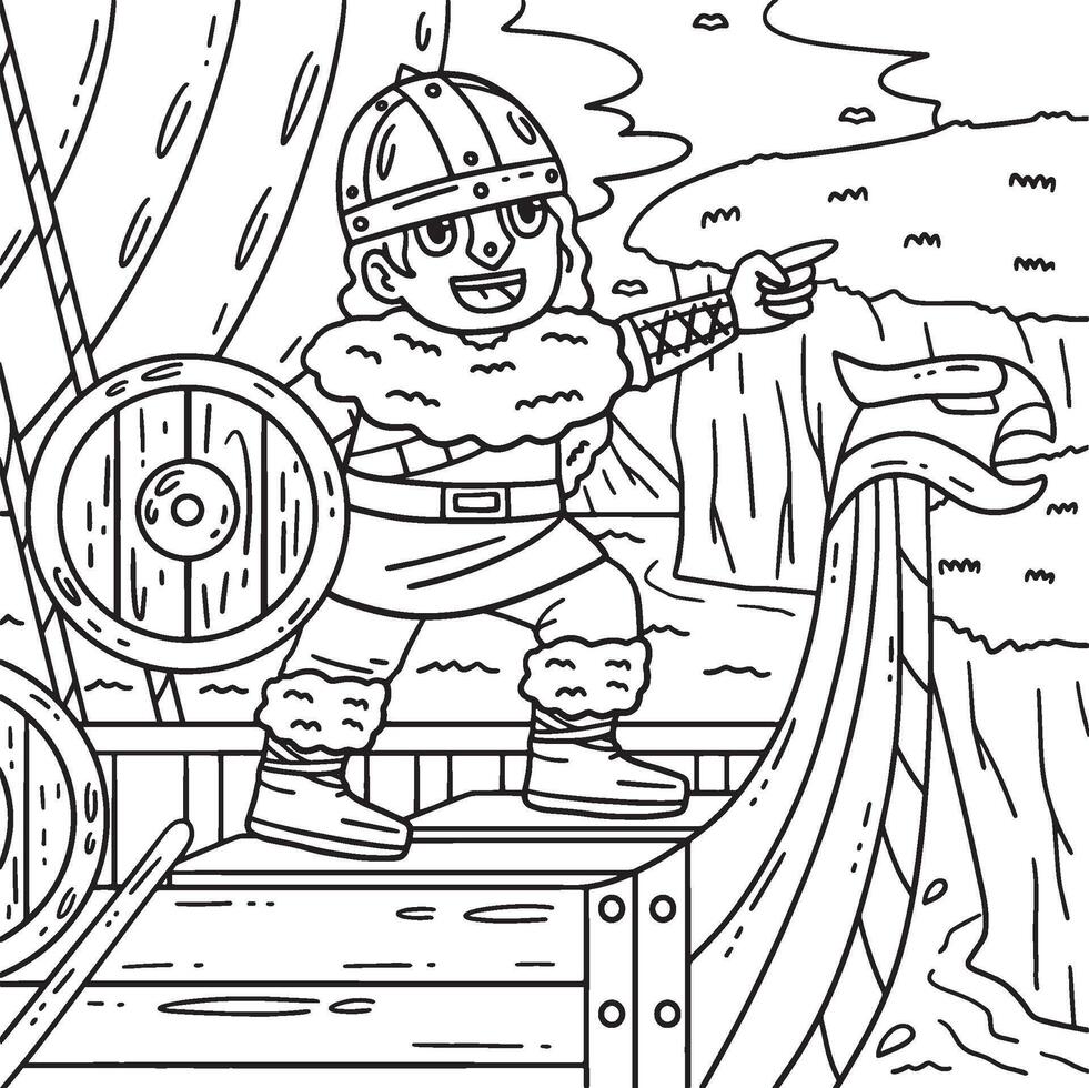 Viking Navigating Coloring Page for Kids vector