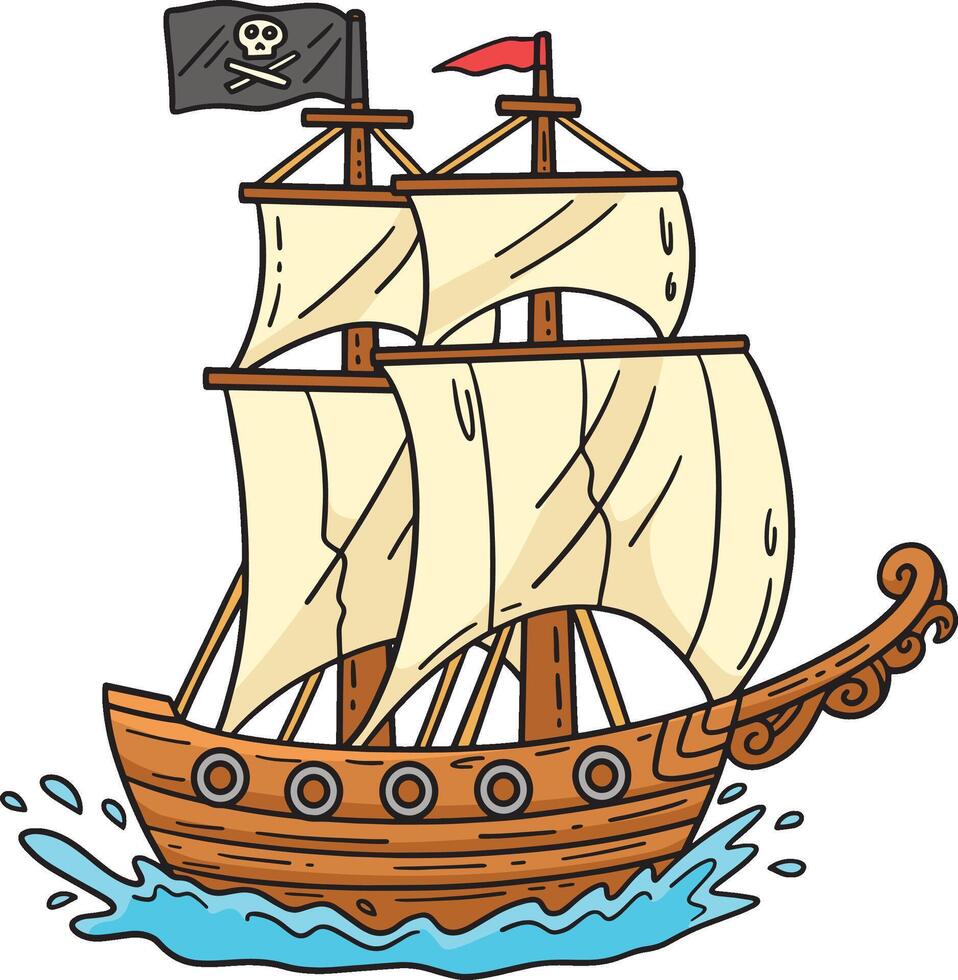 Pirate Ship Cartoon Colored Clipart Illustration vector