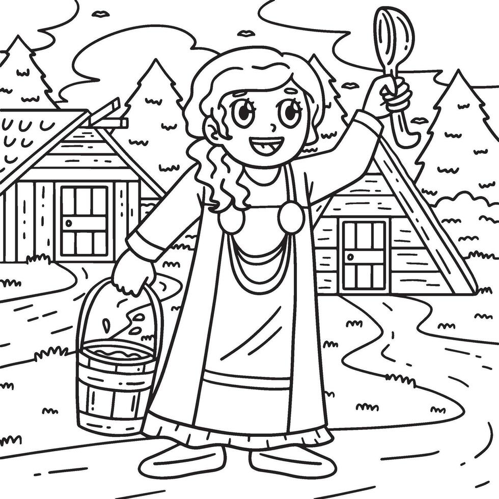 Viking with Bucket of Milk Coloring Page for Kids vector