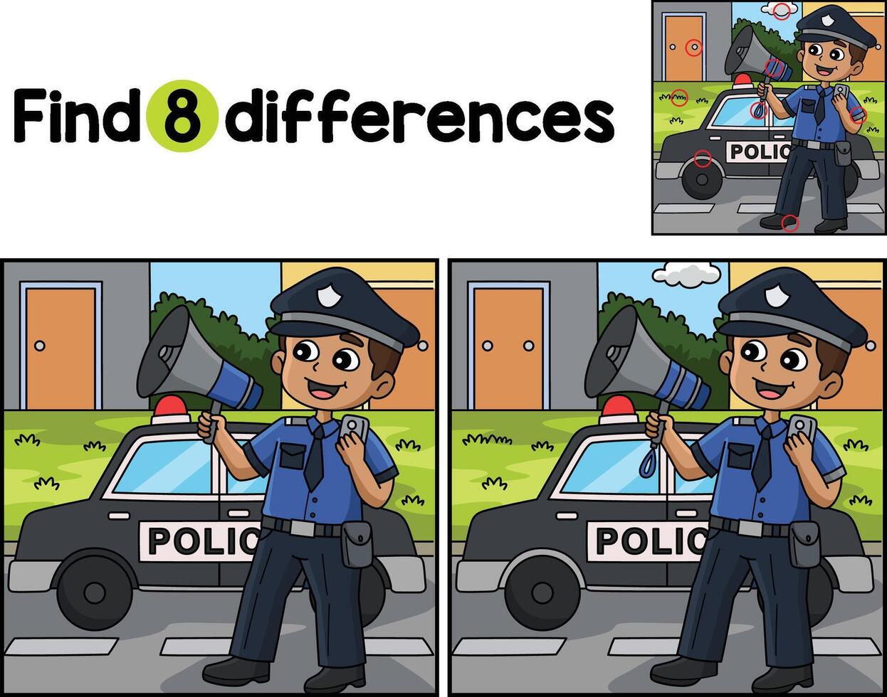 Police Man with a Megaphone Find The Differences vector