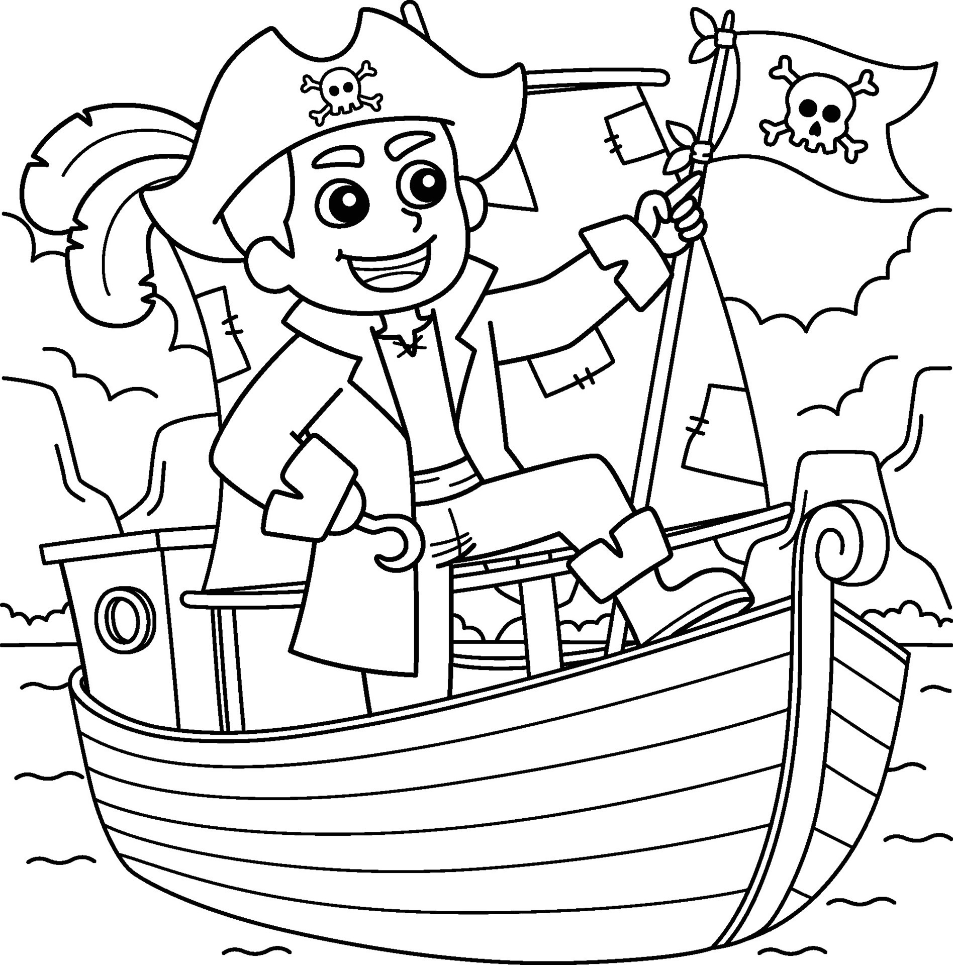 Pirate on a Boat Coloring Page for Kids