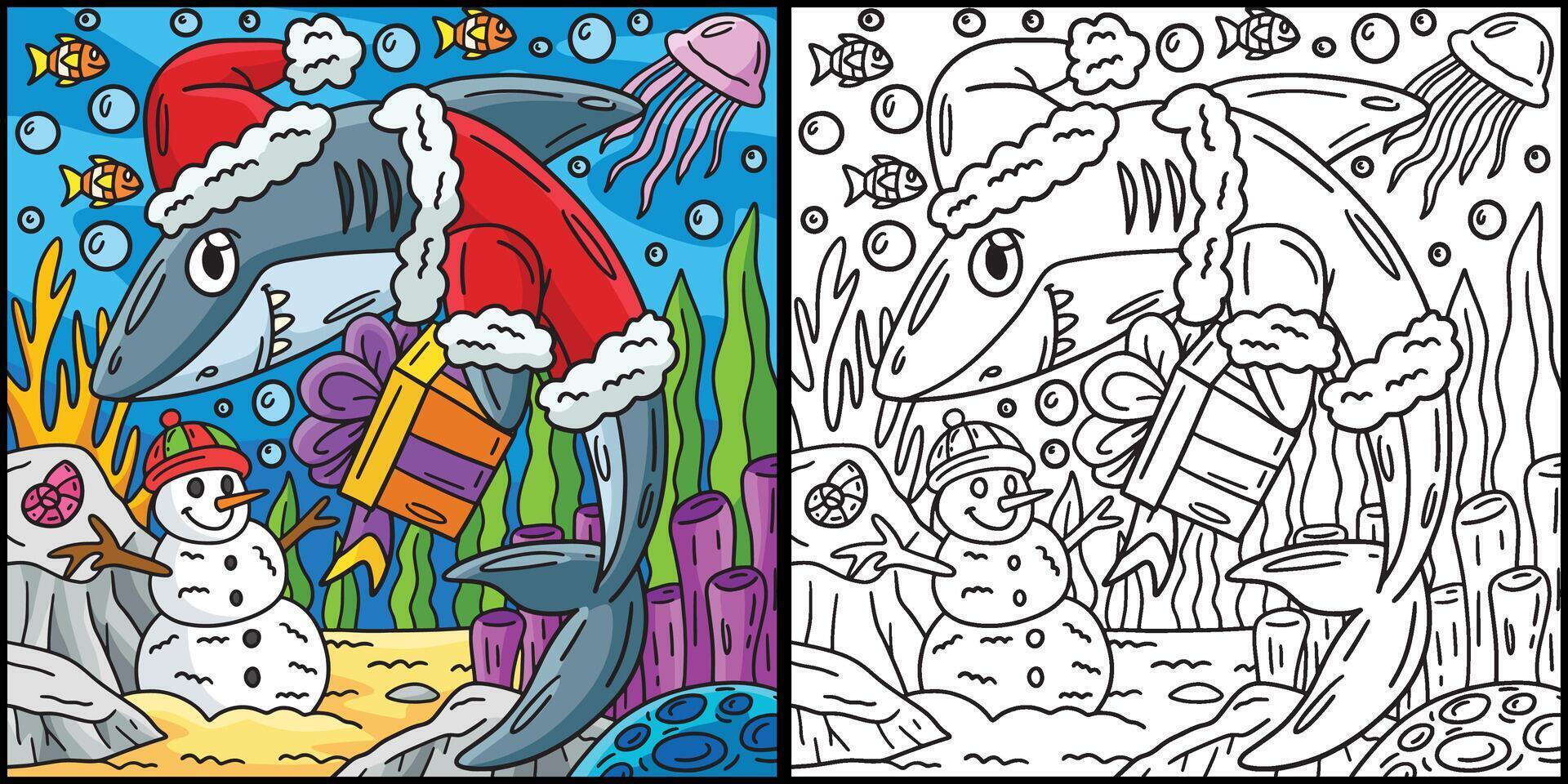 Papa Noel tiburón colorante página de colores ilustración vector