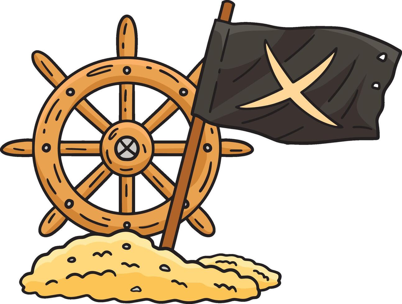 pirata timón con un X bandera dibujos animados de colores clipart vector