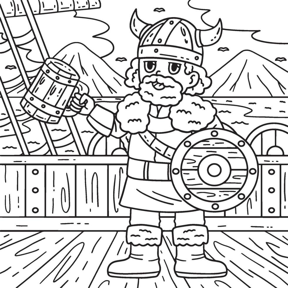 vikingo Bebiendo aguamiel colorante página para niños vector