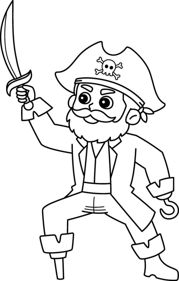 Pirates with a Sword Isolated Coloring Page vector