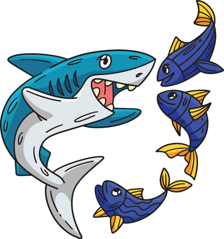 Shark and Fish Friend Cartoon Colored Clipart vector