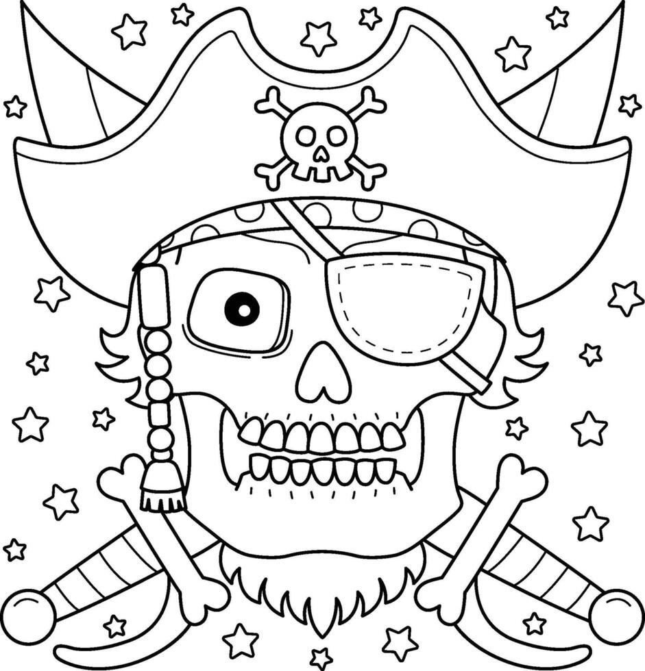 pirata cráneo con sombrero colorante página para niños vector