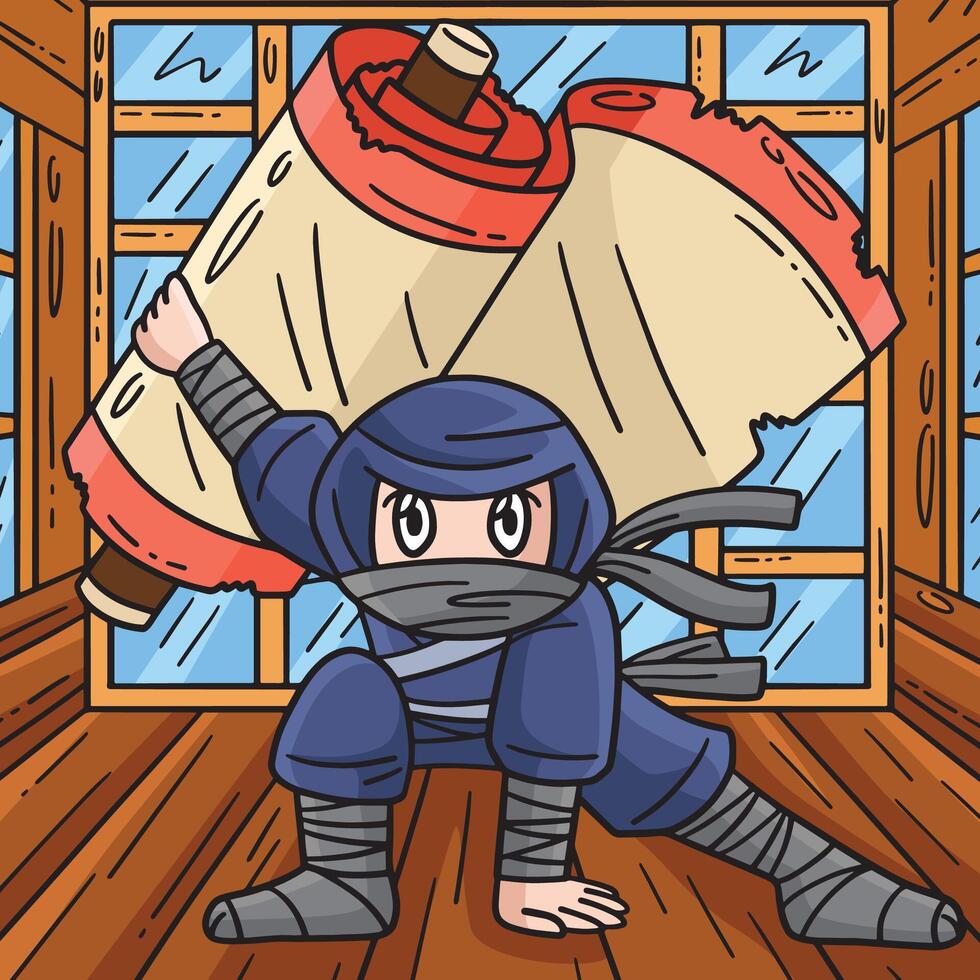Ninja with Jutsu Scroll Colored Cartoon vector