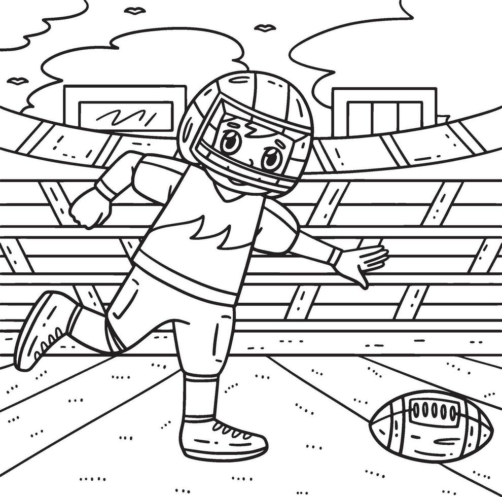 American Player Chasing Football Coloring Page vector